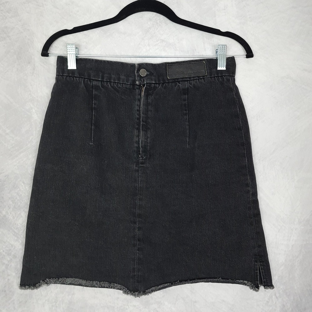 Black Denim Skirt Womens 36  Raw Hem Mini Casual 27x17